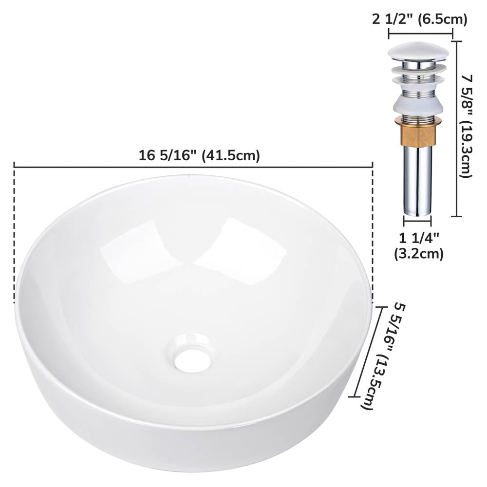 Yescom Bathroom Sink Vessel Bowl Pop Up Drain 16" Image