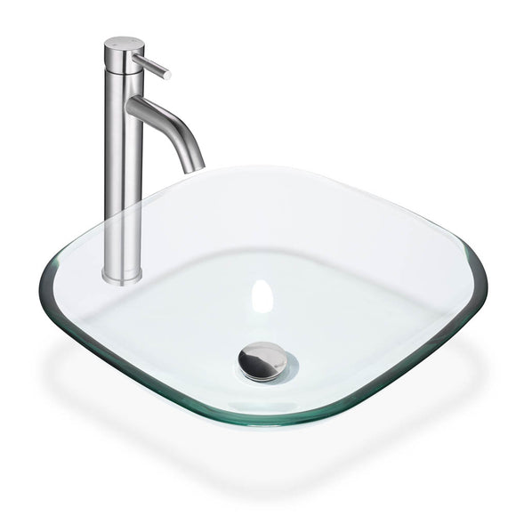 Yescom Square Bathroom Glass Vessel Sink Bowl Lavatory Basin Image