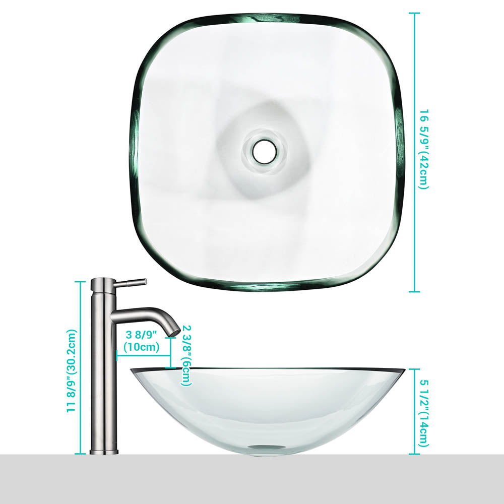 Yescom Square Bathroom Glass Vessel Sink Bowl Lavatory Basin Image