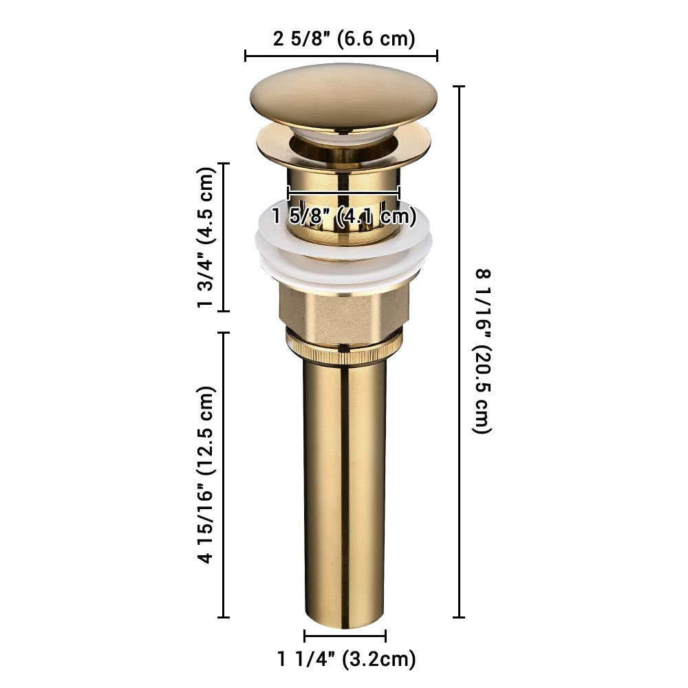 Yescom 1 5/8" Overflow Pop Up Sink Drain, Gold Image