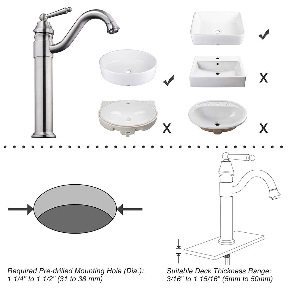 Yescom 13" Bathroom Bar Sink Vessel Faucet Brushed Nickel Image