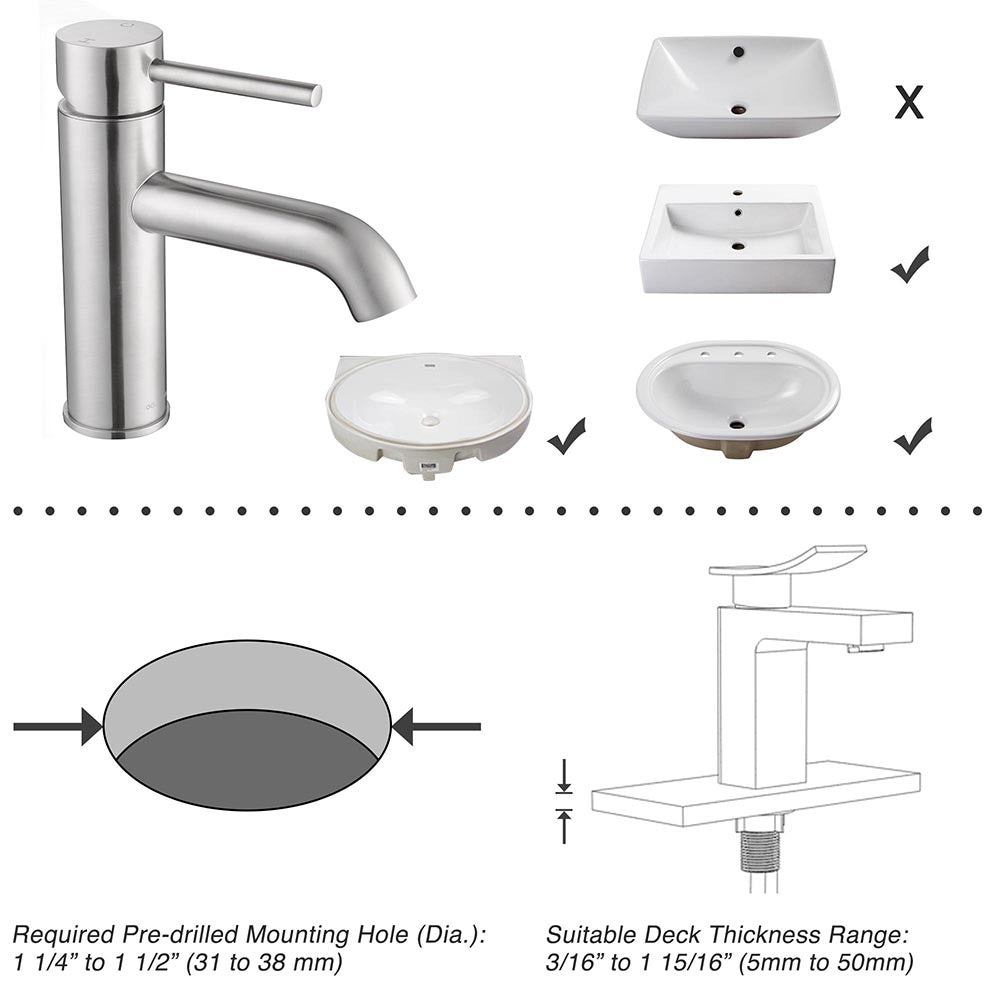 Yescom Bathroom Sink Faucet 1-Handle Cold & Hot, 7.5"H Image