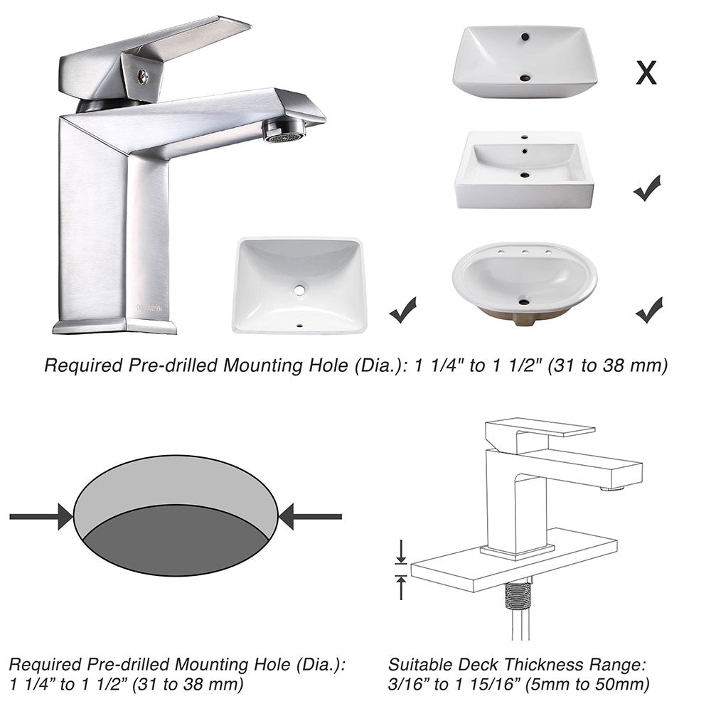 Yescom Bathroom Sink Faucet Square 1-Handle Cold & Hot, 7"H Image