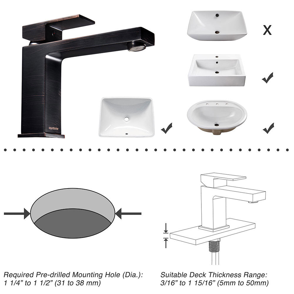 Yescom Bathroom Sink Faucet Square 1-Handle Cold & Hot Image