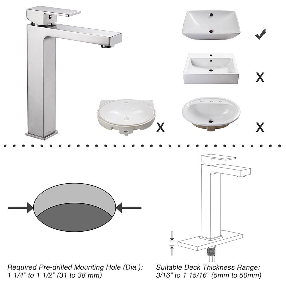 Yescom Bathroom Vessel Faucet Square Cold & Hot 10.4"H Image