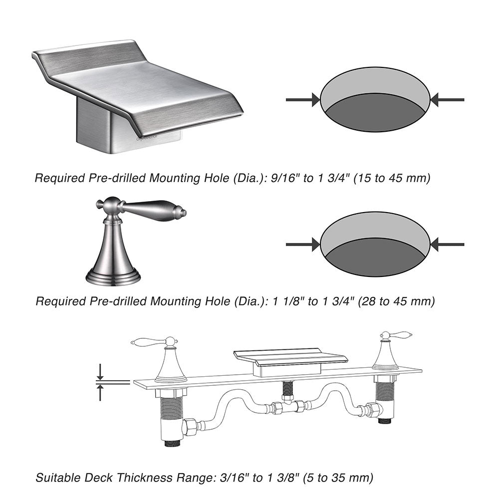 Yescom 2-handle Widespread Bathtub Faucet Brushed Nickel Image