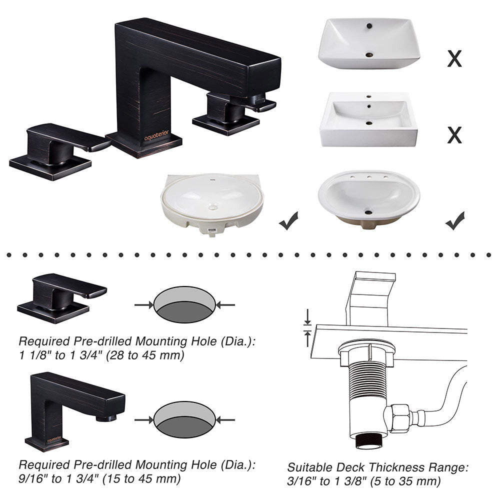 Yescom Widespread Faucet 3-Hole 2-Handle Cold Hot 4"H, Oil Rubbed Bronze Image