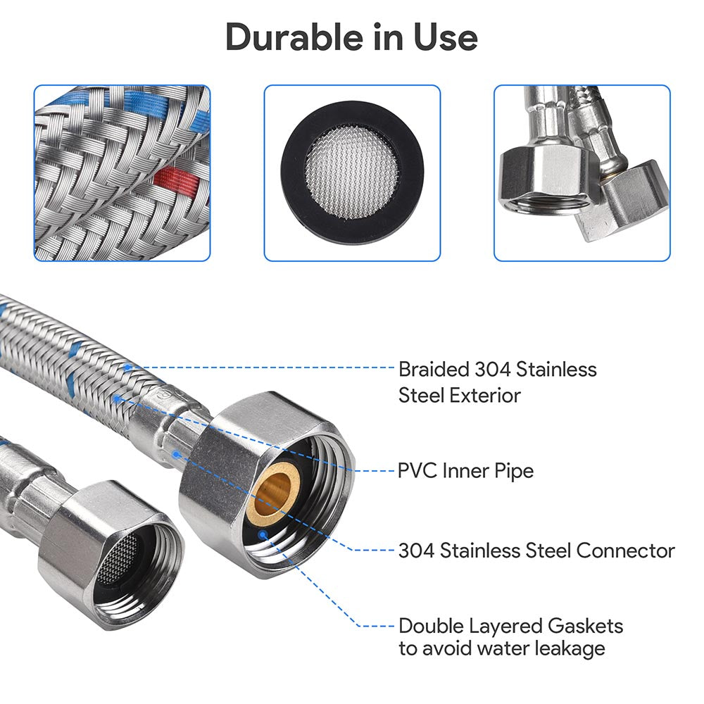 Yescom Faucet Supply Lines 3/8 in. Comp x 1/2 in.x 28 in. Image