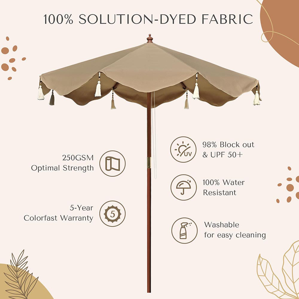 Yescom Boho Fringe Umbrella Wood Market Umbrella Image