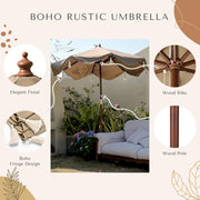 Yescom Boho Fringe Umbrella Wood Market Umbrella Image