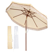 Yescom 9 ft Boho Umbrella with Fringe for Market Patio 8-Rib Tilt, Butter Twisted Image