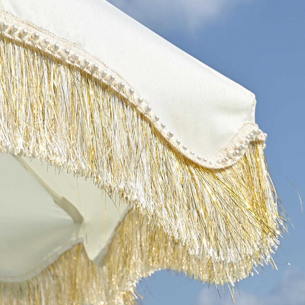 Yescom Jazz Age Fringe Umbrella Canopy 6ft 8-Rib, Beige+Gold Tassel Image