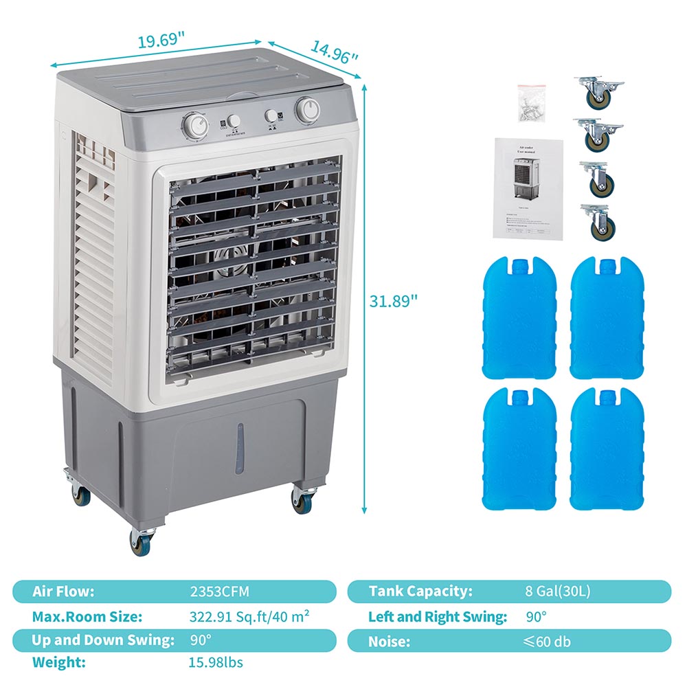 Yescom Portable Swamp Evaporative Cooler 80W 30L 2355 CFM Image