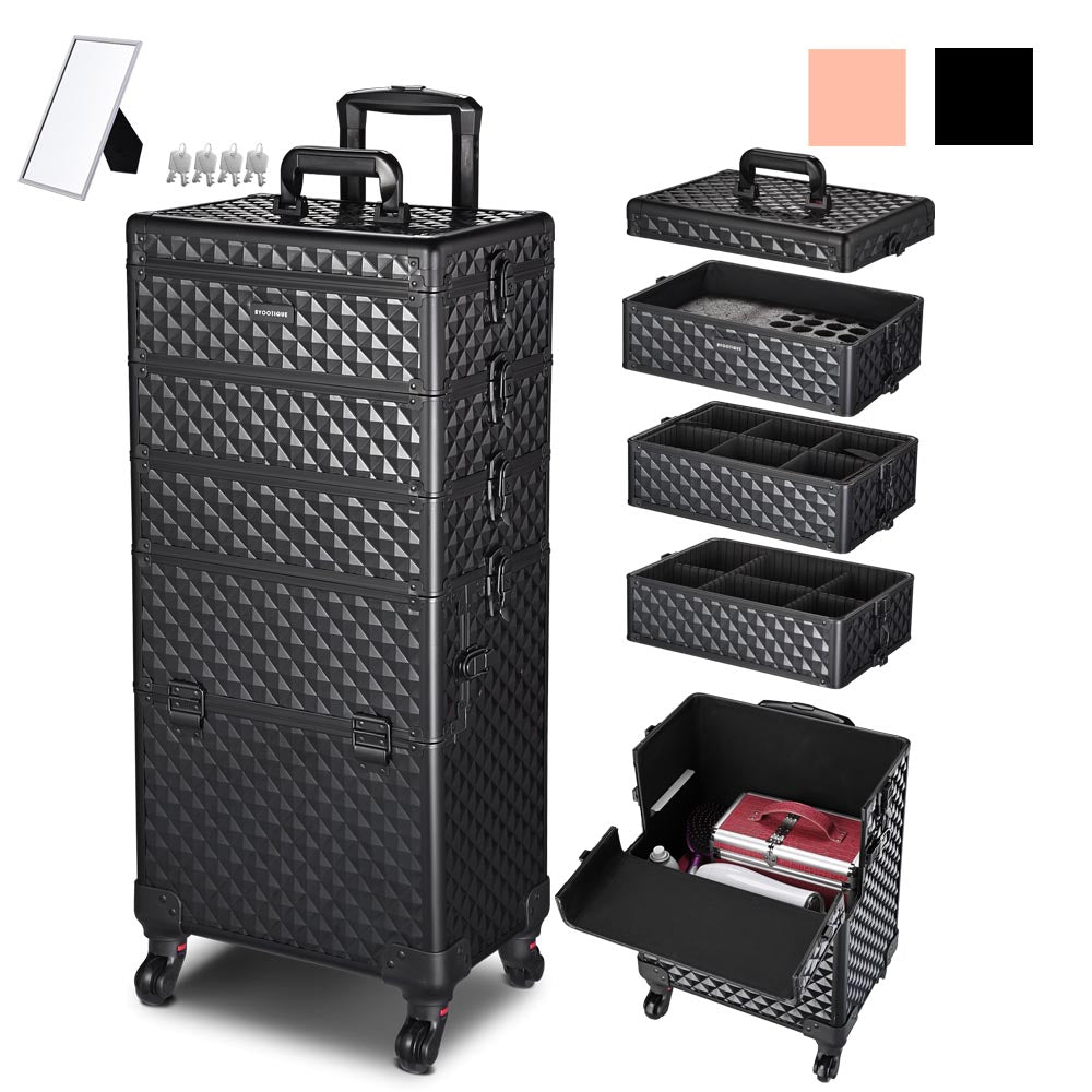 Yescom 4 in 1 Rolling Makeup Case with Lock Nail Polish Slots Image