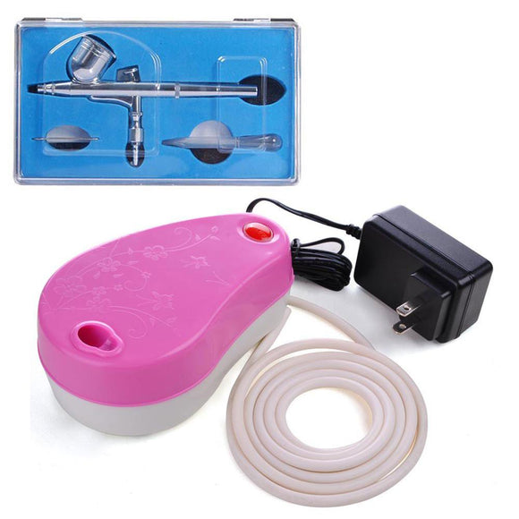 Yescom Dual Action 0.3mm Airbrush & Air Compressor Set Pink Image