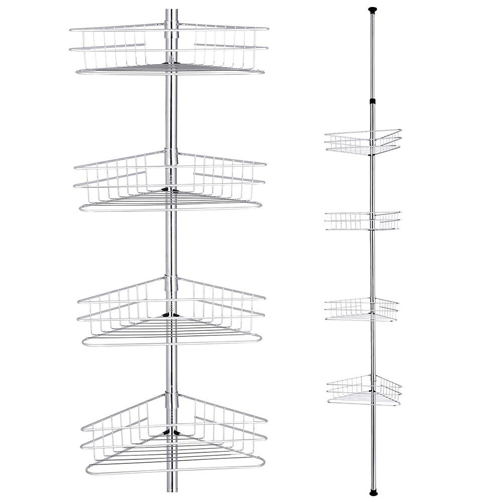 Yescom 4 Baskets Bathtub Corner Shower Caddy Adjustable Pole Silver Image