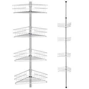 Aquaterior 4 Baskets Bathtub Corner Shower Caddy Adjustable Pole Silver